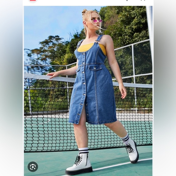 White stuff FRONT POCKET DENIM OVERALL MINI DRESS WOMEN'S SIZE 20 England​ - Picture 7 of 14